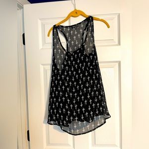 Sheer cross print tank